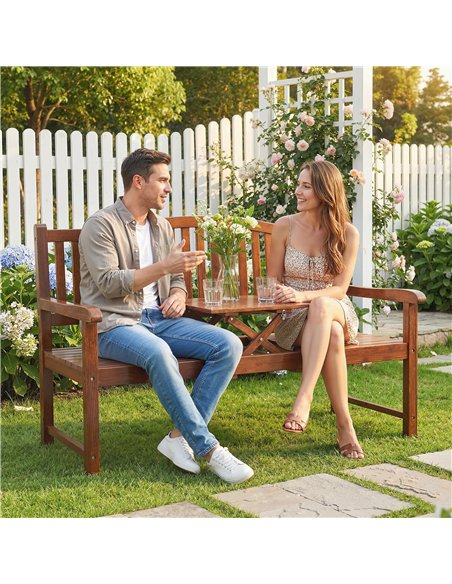 Outsunny Garden Loveseat Bench, 2-3 Seater Outdoor Bench with Liftable Table and Waterproof Cover, Light Brown - pic 180366 | FastDaddyshop