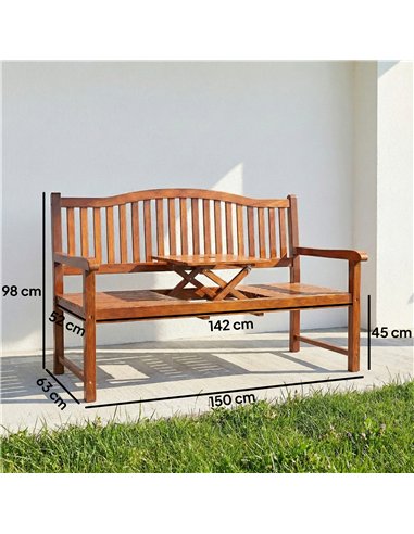 Outsunny Garden Loveseat Bench, 2-3 Seater Outdoor Bench with Liftable Table and Waterproof Cover, Light Brown