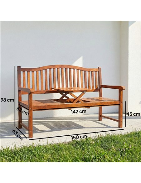 Outsunny Garden Loveseat Bench, 2-3 Seater Outdoor Bench with Liftable Table and Waterproof Cover, Light Brown - pic 180367 | FastDaddyshop