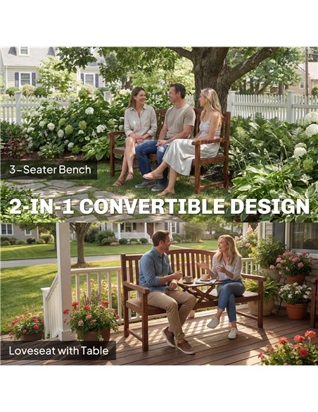 Outsunny Garden Loveseat Bench, 2-3 Seater Outdoor Bench with Liftable Table and Waterproof Cover, Light Brown - pic 180368 | FastDaddyshop