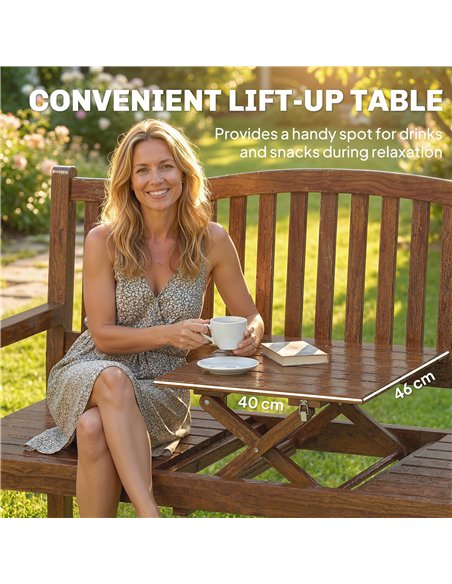 Outsunny Garden Loveseat Bench, 2-3 Seater Outdoor Bench with Liftable Table and Waterproof Cover, Light Brown - pic 180369 | FastDaddyshop