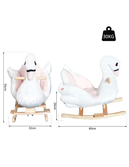 HOMCOM 18m+ Swan Rocking Horse Kids Wooden Ride On Plush Toy with Music - pic 18037 | FastDaddyshop