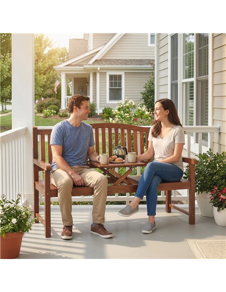 Outsunny Garden Loveseat Bench, 2-3 Seater Outdoor Bench with Liftable Table and Waterproof Cover, Light Brown - pic 180373 | FastDaddyshop