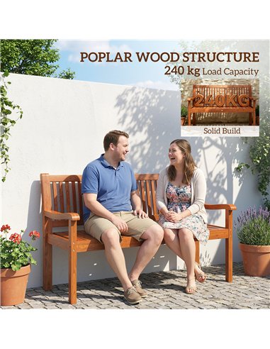 Outsunny Garden Bench 2 Seater, Wooden Outdoor Bench with Waterproof Cover, Garden Seat with Ergonomic Backrest