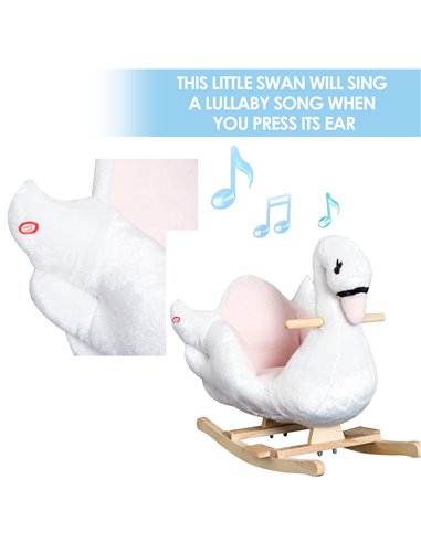 HOMCOM 18m+ Swan Rocking Horse Kids Wooden Ride On Plush Toy with Music