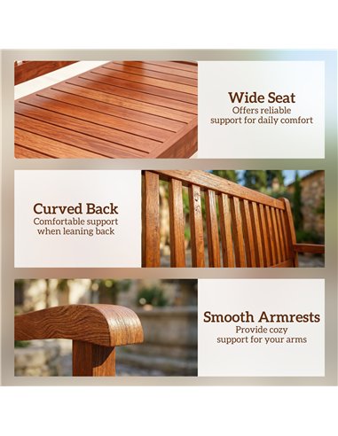 Outsunny Garden Bench 2 Seater, Wooden Outdoor Bench with Waterproof Cover, Garden Seat with Ergonomic Backrest
