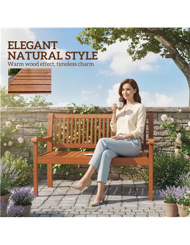 Outsunny Garden Bench 2 Seater, Wooden Outdoor Bench with Waterproof Cover, Garden Seat with Ergonomic Backrest
