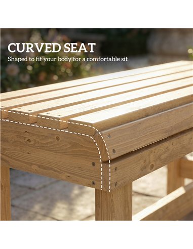 Outsunny Wooden Outdoor Bench, 2 Seater Garden Bench, Backless Patio Bench with Slatted Curved Seat, Natural Wood Finish