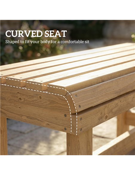 Outsunny Wooden Outdoor Bench, 2 Seater Garden Bench, Backless Patio Bench with Slatted Curved Seat, Natural Wood Finish - pic 180387 | FastDaddyshop