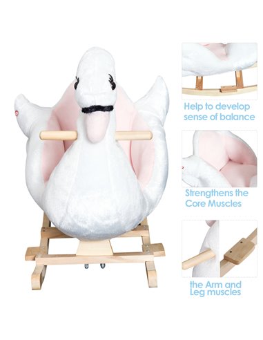 HOMCOM 18m+ Swan Rocking Horse Kids Wooden Ride On Plush Toy with Music