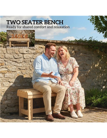 Outsunny Wooden Outdoor Bench, 2 Seater Garden Bench, Backless Patio Bench with Slatted Curved Seat, Natural Wood Finish - pic 180390 | FastDaddyshop