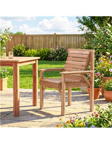 Outsunny Wooden Garden Dining Chair, Outdoor Chair Garden Armchair with Curved Seat and Wide Armrests, Natural Wood Finish