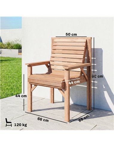Outsunny Wooden Garden Dining Chair, Outdoor Chair Garden Armchair with Curved Seat and Wide Armrests, Natural Wood Finish