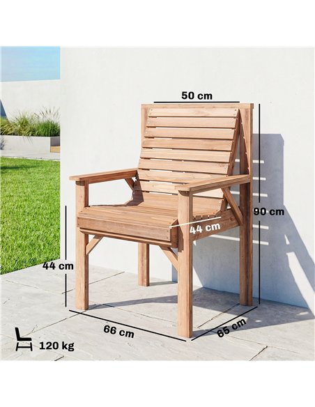 Outsunny Wooden Garden Dining Chair, Outdoor Chair Garden Armchair with Curved Seat and Wide Armrests, Natural Wood Finish - pic 180394 | FastDaddyshop