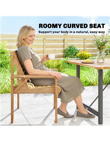 Outsunny Wooden Garden Dining Chair, Outdoor Chair Garden Armchair with Curved Seat and Wide Armrests, Natural Wood Finish