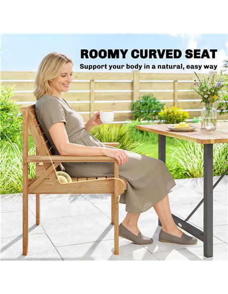 Outsunny Wooden Garden Dining Chair, Outdoor Chair Garden Armchair with Curved Seat and Wide Armrests, Natural Wood Finish - pic 180395 | FastDaddyshop