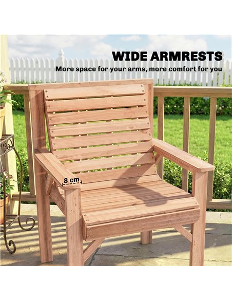 Outsunny Wooden Garden Dining Chair, Outdoor Chair Garden Armchair with Curved Seat and Wide Armrests, Natural Wood Finish - pic 180396 | FastDaddyshop