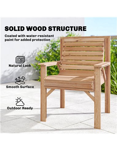 Outsunny Wooden Garden Dining Chair, Outdoor Chair Garden Armchair with Curved Seat and Wide Armrests, Natural Wood Finish