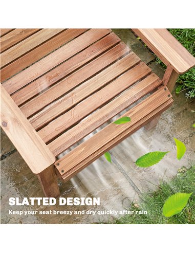 Outsunny Wooden Garden Dining Chair, Outdoor Chair Garden Armchair with Curved Seat and Wide Armrests, Natural Wood Finish
