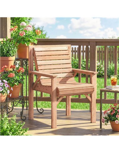 Outsunny Wooden Garden Dining Chair, Outdoor Chair Garden Armchair with Curved Seat and Wide Armrests, Natural Wood Finish