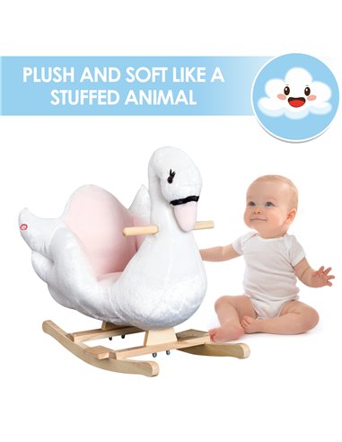 HOMCOM 18m+ Swan Rocking Horse Kids Wooden Ride On Plush Toy with Music