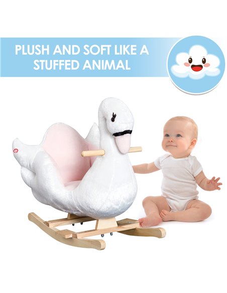 HOMCOM 18m+ Swan Rocking Horse Kids Wooden Ride On Plush Toy with Music - pic 18040 | FastDaddyshop