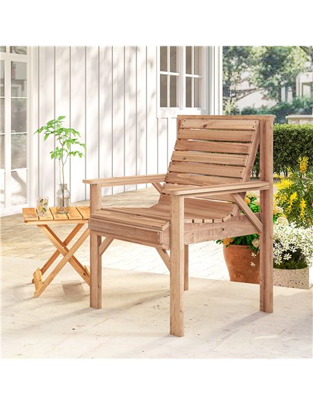 Outsunny Wooden Garden Dining Chair, Outdoor Chair Garden Armchair with Curved Seat and Wide Armrests, Natural Wood Finish - pic 180400 | FastDaddyshop