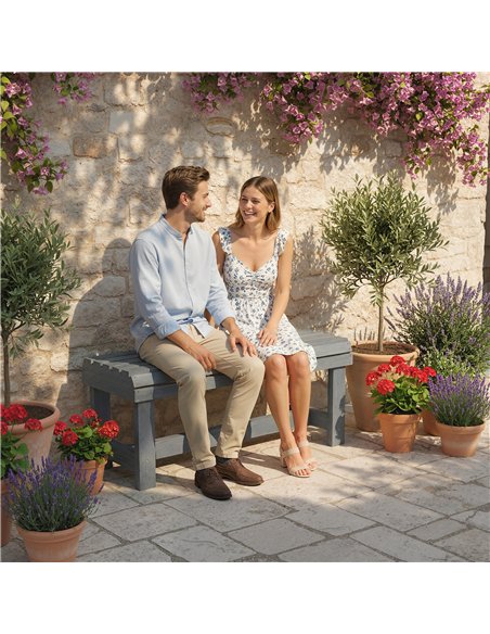 Outsunny Wooden Outdoor Bench, 2 Seater Garden Bench, Backless Patio Bench with Slatted Curved Seat, Grey Embossed Finish - pic 180402 | FastDaddyshop