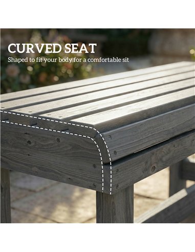 Outsunny Wooden Outdoor Bench, 2 Seater Garden Bench, Backless Patio Bench with Slatted Curved Seat, Grey Embossed Finish