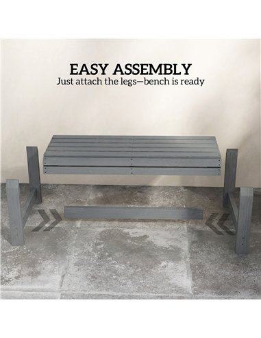 Outsunny Wooden Outdoor Bench, 2 Seater Garden Bench, Backless Patio Bench with Slatted Curved Seat, Grey Embossed Finish