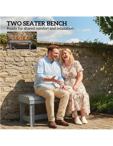 Outsunny Wooden Outdoor Bench, 2 Seater Garden Bench, Backless Patio Bench with Slatted Curved Seat, Grey Embossed Finish