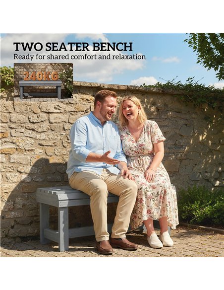 Outsunny Wooden Outdoor Bench, 2 Seater Garden Bench, Backless Patio Bench with Slatted Curved Seat, Grey Embossed Finish - pic 180408 | FastDaddyshop