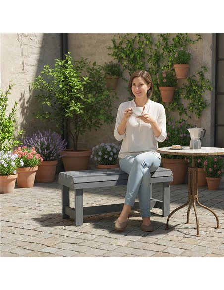 Outsunny Wooden Outdoor Bench, 2 Seater Garden Bench, Backless Patio Bench with Slatted Curved Seat, Grey Embossed Finish - pic 180409 | FastDaddyshop