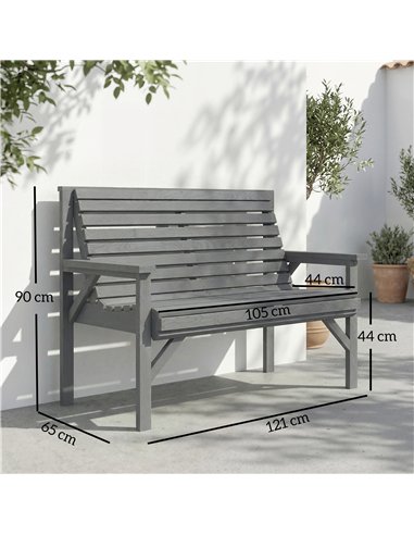 Outsunny 2 Seater Wooden Garden Bench, Slatted Patio Bench with Armrest and Backrest, Outdoor Furniture for Indoor, Balcony