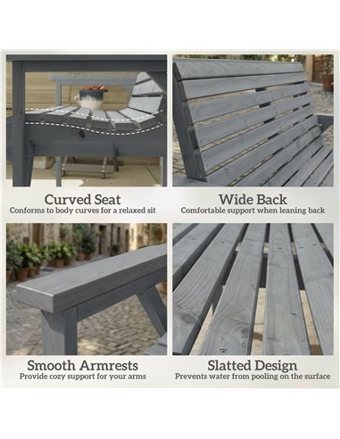 Outsunny 2 Seater Wooden Garden Bench, Slatted Patio Bench with Armrest and Backrest, Outdoor Furniture for Indoor, Balcony