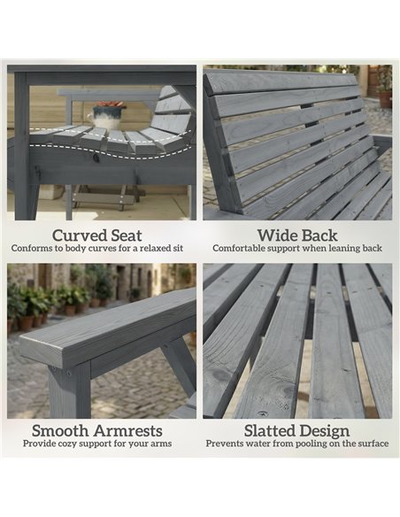 Outsunny 2 Seater Wooden Garden Bench, Slatted Patio Bench with Armrest and Backrest, Outdoor Furniture for Indoor, Balcony - pic 180415 | FastDaddyshop