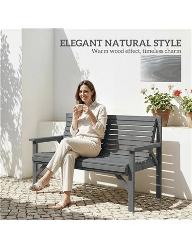 Outsunny 2 Seater Wooden Garden Bench, Slatted Patio Bench with Armrest and Backrest, Outdoor Furniture for Indoor, Balcony