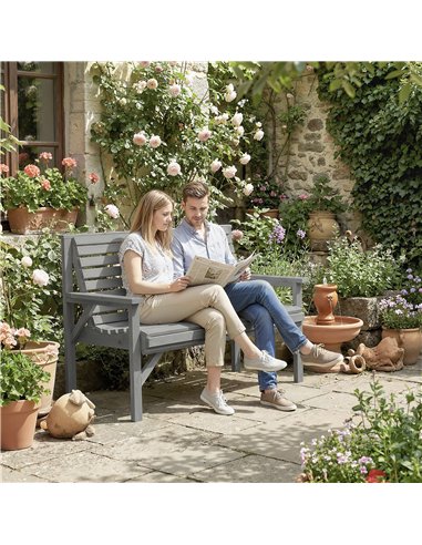 Outsunny 2 Seater Wooden Garden Bench, Slatted Patio Bench with Armrest and Backrest, Outdoor Furniture for Indoor, Balcony