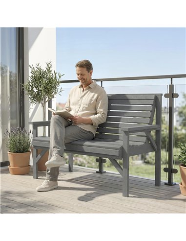 Outsunny 2 Seater Wooden Garden Bench, Slatted Patio Bench with Armrest and Backrest, Outdoor Furniture for Indoor, Balcony
