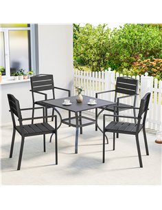 Outsunny Stackable Garden Chairs Set of 4, Garden Dining Chairs with Slatted HDPE Seat Back, Armrests, Metal Frame, Black 2