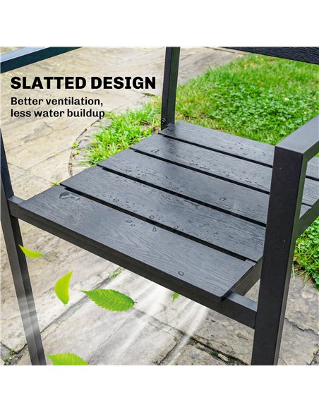 Outsunny Stackable Garden Chairs Set of 4, Garden Dining Chairs with Slatted HDPE Seat Back, Armrests, Metal Frame, Black - pic 180424 | FastDaddyshop
