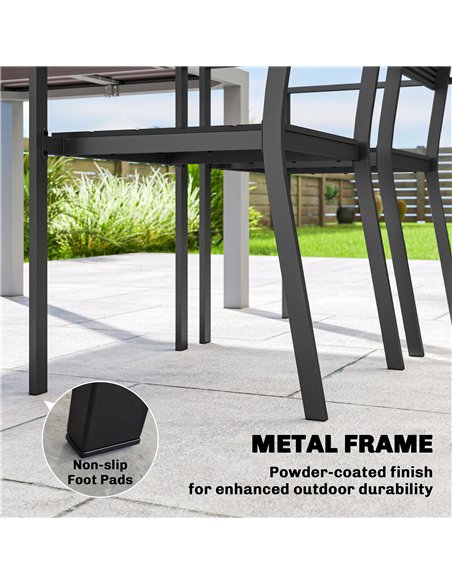 Outsunny Stackable Garden Chairs Set of 4, Garden Dining Chairs with Slatted HDPE Seat Back, Armrests, Metal Frame, Black - pic 180425 | FastDaddyshop