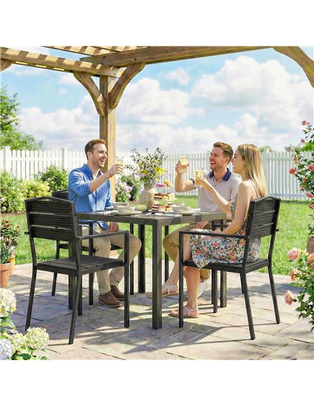 Outsunny Stackable Garden Chairs Set of 4, Garden Dining Chairs with Slatted HDPE Seat Back, Armrests, Metal Frame, Black - pic 180427 | FastDaddyshop