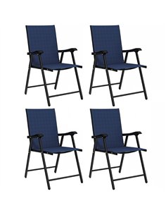 Outsunny Folding Garden Chairs Set of 4, Foldable Garden Dining Chairs with High Back, Armrests, Texteline Seat, Navy Blue