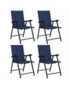 Outsunny Folding Garden Chairs Set of 4, Foldable Garden Dining Chairs with High Back, Armrests, Texteline Seat, Navy Blue