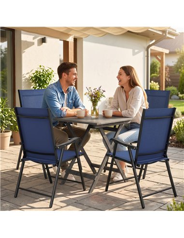 Outsunny Folding Garden Chairs Set of 4, Foldable Garden Dining Chairs with High Back, Armrests, Texteline Seat, Navy Blue