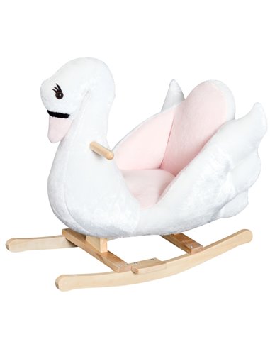 HOMCOM 18m+ Swan Rocking Horse Kids Wooden Ride On Plush Toy with Music