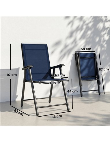 Outsunny Folding Garden Chairs Set of 4, Foldable Garden Dining Chairs with High Back, Armrests, Texteline Seat, Navy Blue