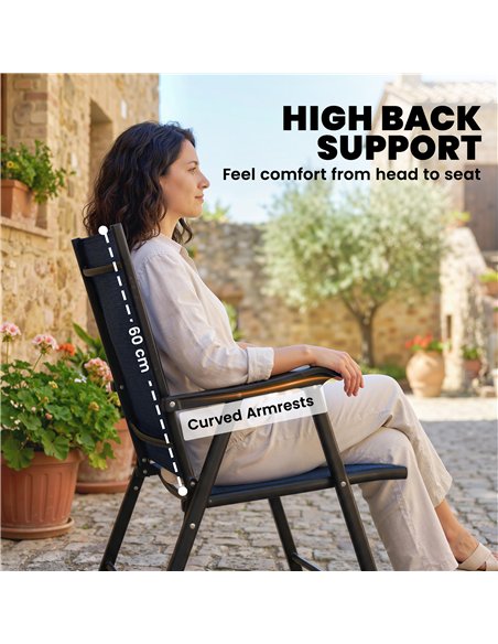 Outsunny Folding Garden Chairs Set of 4, Foldable Garden Dining Chairs with High Back, Armrests, Texteline Seat, Navy Blue - pic 180431 | FastDaddyshop