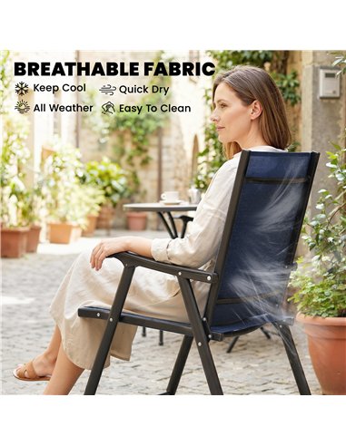 Outsunny Folding Garden Chairs Set of 4, Foldable Garden Dining Chairs with High Back, Armrests, Texteline Seat, Navy Blue